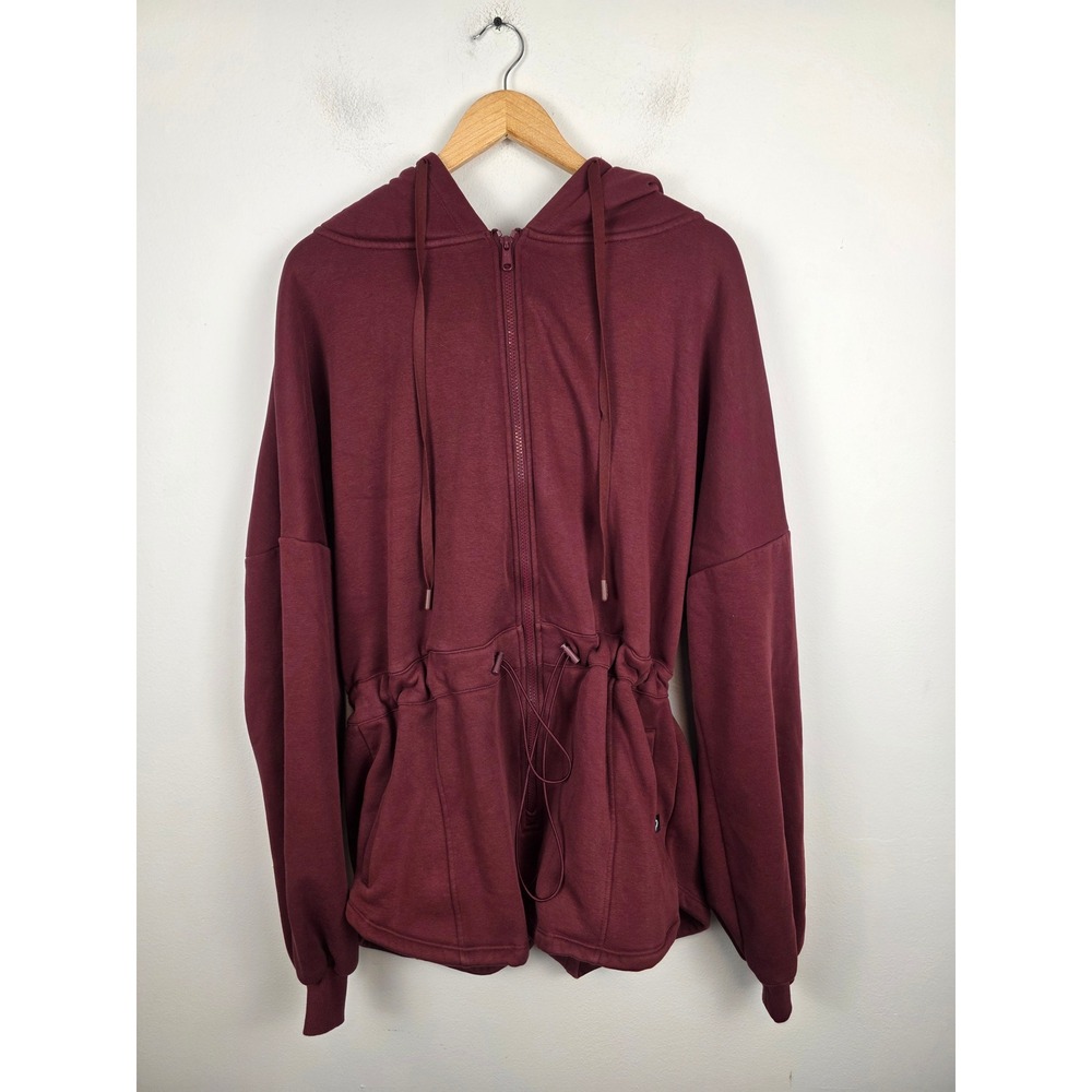 PopFlex Cloud Romper Womens Oversized Cinch Waist Zip Fleece Hoodie Burgundy S/M